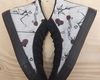 Hand Customised/Custom Jack Skellington and Wednesday theme shoes trainers high top sneakers