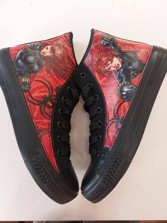 Hand Customised/custom Marvel Black Widow Theme Shoes Trainers