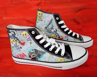 Hand Customised/Custom Legend Of Zelda Gaming theme trainers shoes high top sneakers
