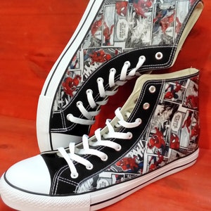 Custom Marvel Spider Man theme comic trainers shoes high top sneaker image 1