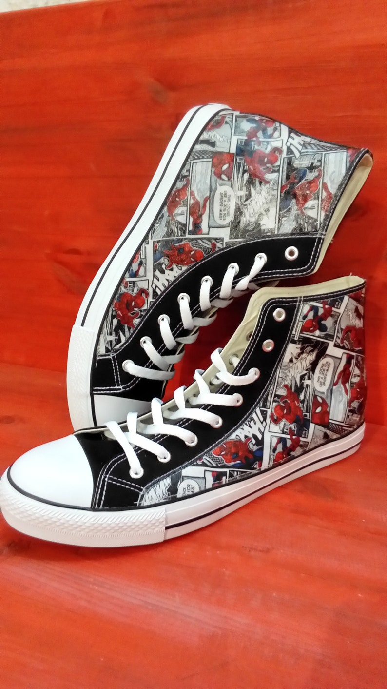 Custom Marvel Spider Man theme comic trainers shoes high top sneaker image 1