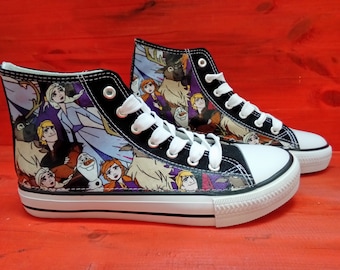 Hand Customised/Custom Disney Frozen theme trainers shoes high top sneaker, Elsa, Ana, Olaf them shoes