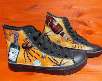 Custom Medicine Bottles and Spiders Halloween theme shoes trainers high top sneakers