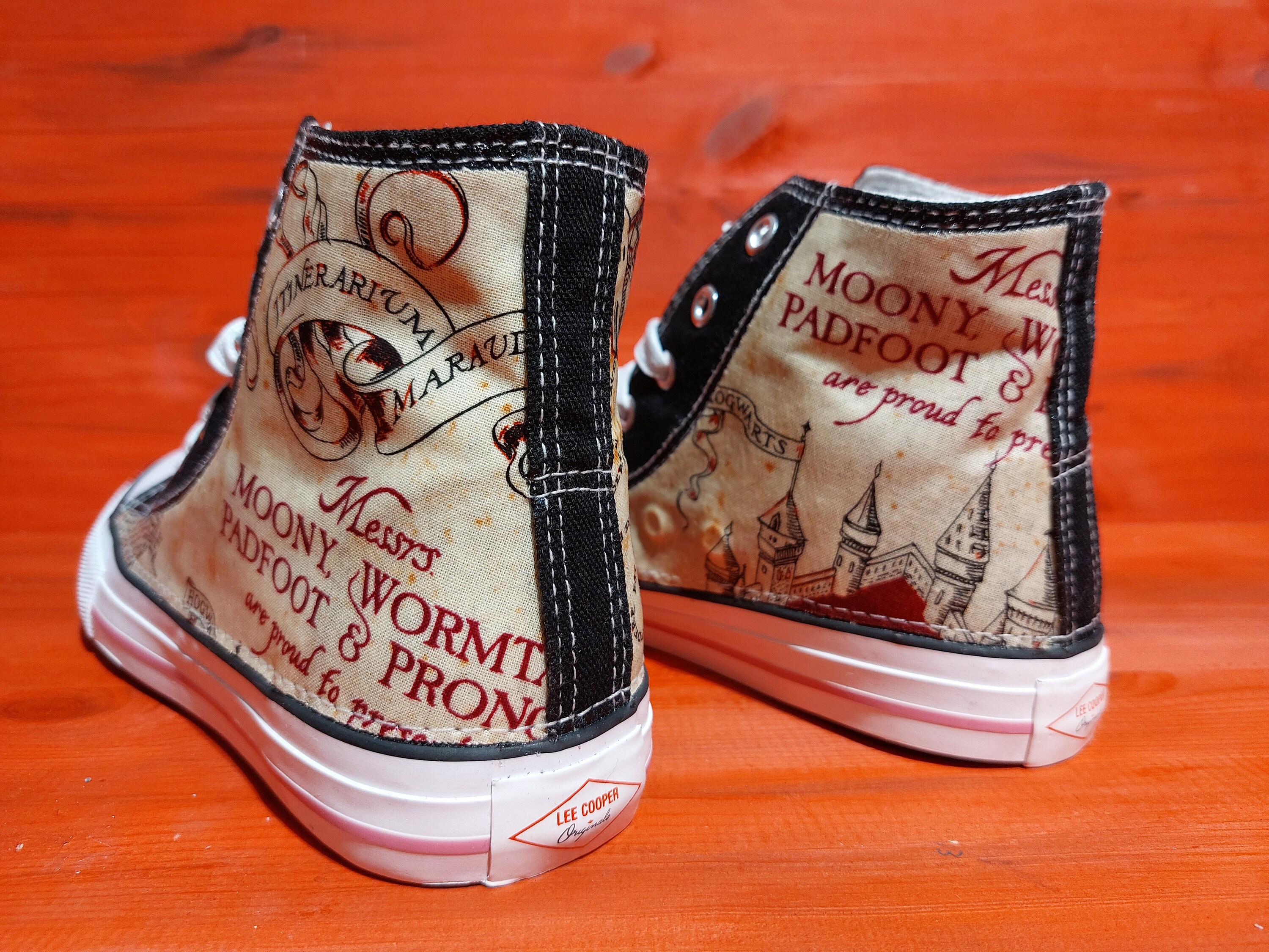 Canvas Shoe Trainers, Kids to Adults, Hand Customised with The Marauders Map Harry Potter Fabric.