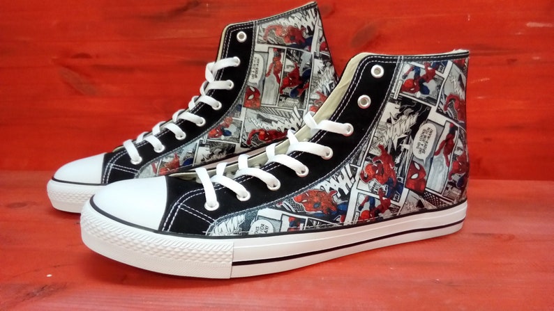 Custom Marvel Spider Man theme comic trainers shoes high top sneaker image 2
