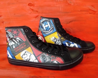 Zapatillas altas personalizadas a mano con temática de Star Wars: Boba Fett y Darth Vader