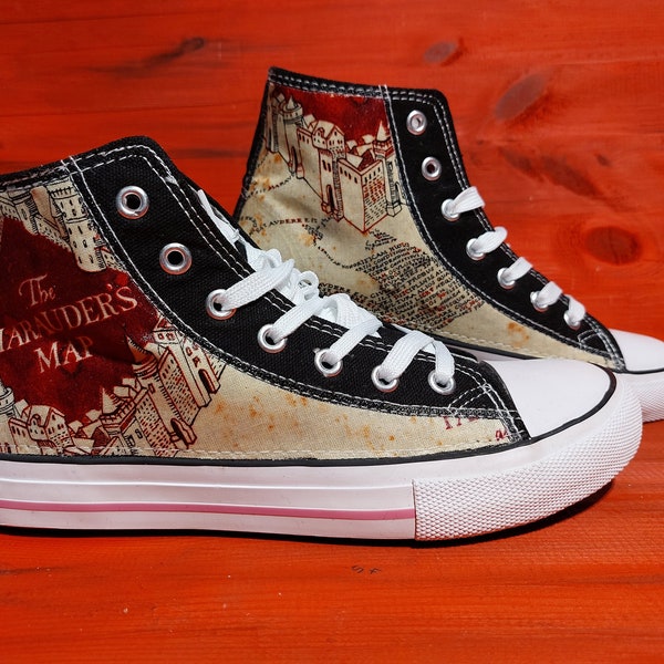 Custom Marauders Map Harry Potter theme trainers shoes high tops sneakers