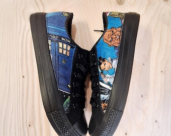 Hand Customised/Custom Doctor Who Theme shoes trainers high low top sneakers