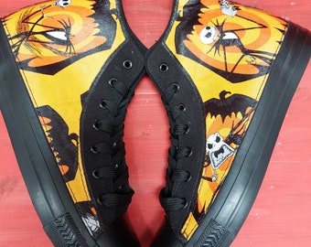 Met de hand (aangepast) Jack Skellington Pumpkin-thema schoenen sneakers hoge sneakers