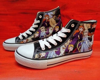 Custom Disney Frozen theme trainers shoes high top sneaker, Elsa, Ana, Olaf them shoes