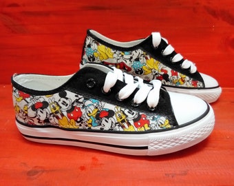 Custom Disney theme trainers shoe sneakers low top sneaker, Mickey, Minnie, Donald Duck, Goofy