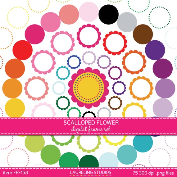 Items similar to digital scalloped frames, clip art scallop frames, digital scrapbook, floral