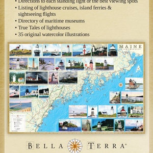 Maine Lighthouses Illustrated Map Poster. Beautiful Watercolor ...