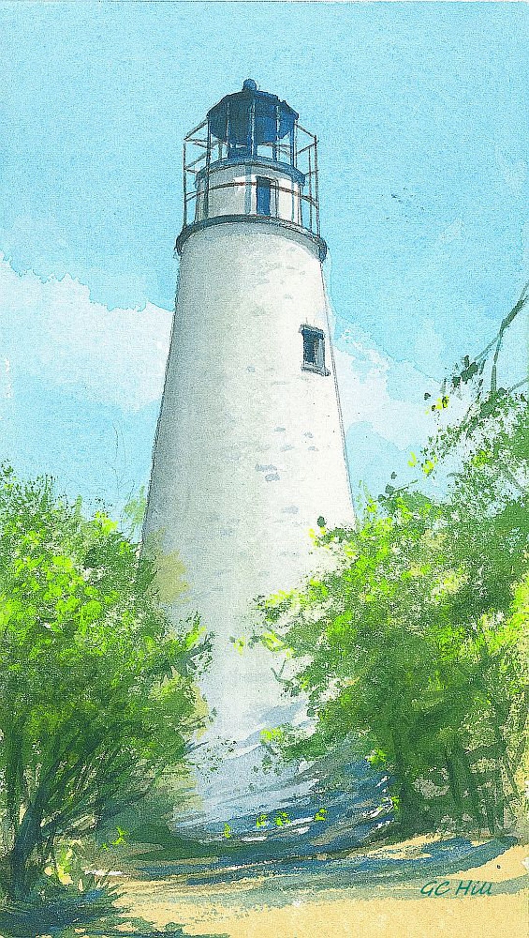Little Cumberland Island Lighthouse, White Tower, Blue Sky