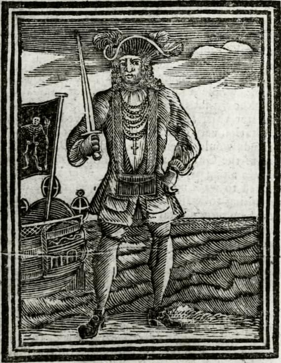 Black Bart & Jolly Roger Skeleton Flag. Notecards. Welsh Pirate Bartholomew  Roberts W/ Sword. Vintage Book Illustration. Great for Coloring - Etsy