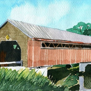 Edgell Covered Bridge, Lyme, New Hampshire. Summer landscape. Peter M. Mason watercolor prints, notecards.