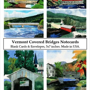 Collection de cartes pour correspondance des ponts couverts du Vermont. 6 aquarelles représentant des paysages classiques de la Nouvelle-Angleterre. Jeu de cartes de correspondance vierges A7 5 x 7. Super cadeau !