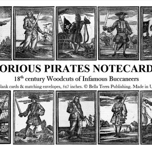 Notorious Pirates Notecard Collection. Portraits of Ten 18th century Buccaneers. Vintage black & white woodcuts. Great gift for pirate lover