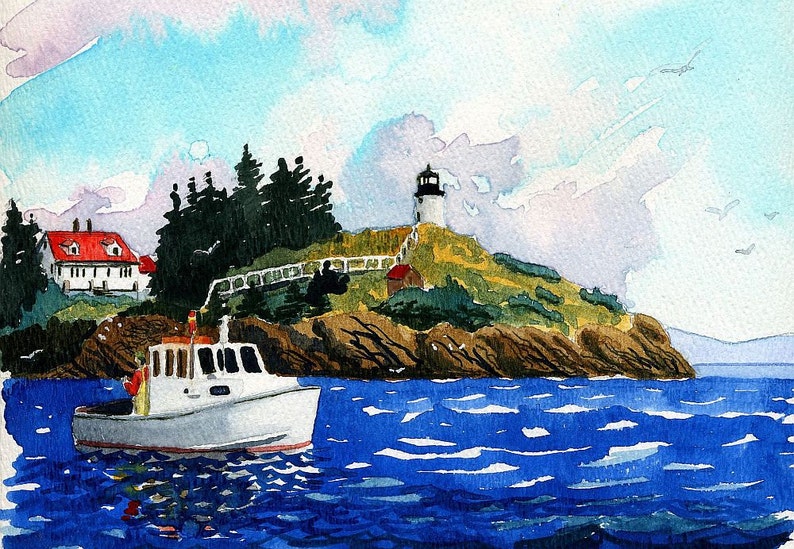 Owls Head Lighthouse & Fishing Boat Rockland Harbor Maine. Etsy