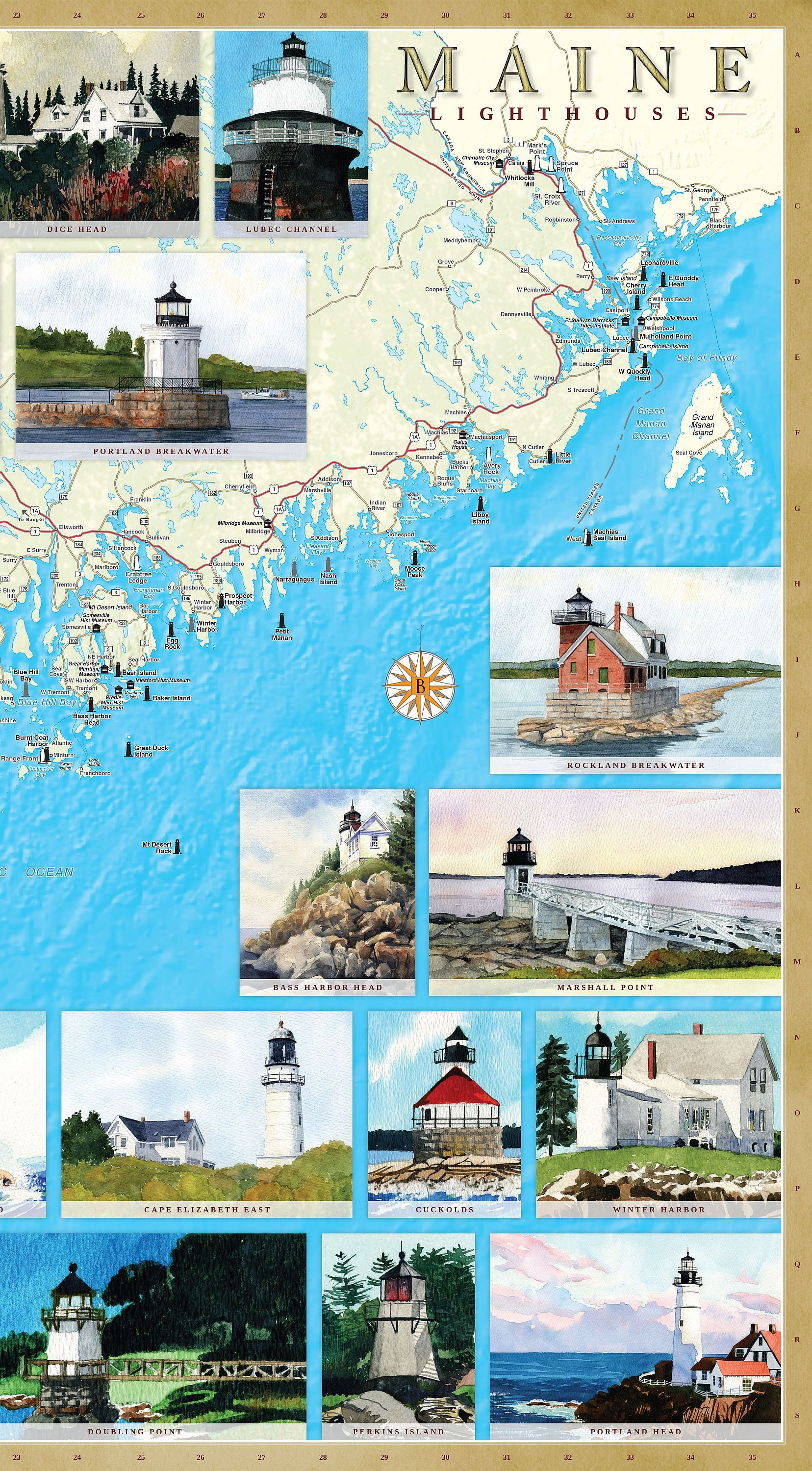 Maine Lighthouses Illustrated Map Poster Beautiful Watercolor Etsy Il Fullxfull.1910824152 Bfr1