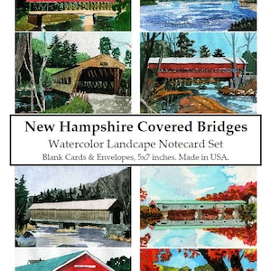 New Hampshire Covered Bridges Notecard Collection. Paysages d’aquarelle de la Nouvelle-Angleterre classique. 5x7 carte vierge et ensemble d’enveloppes. Grand cadeau!