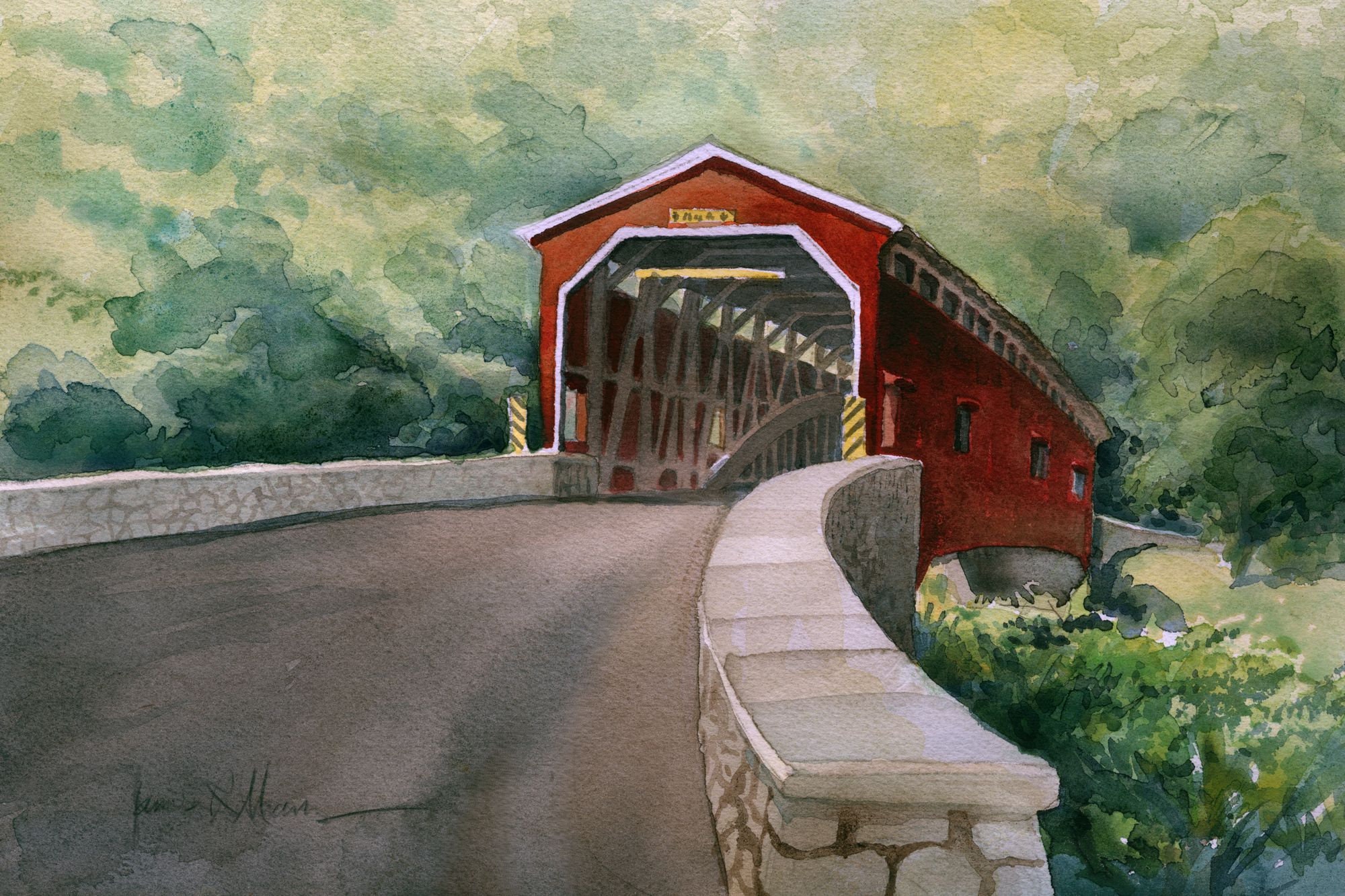 Summer James Mann watercolor notecards PA Perkasie Mood's Covered Bridge 