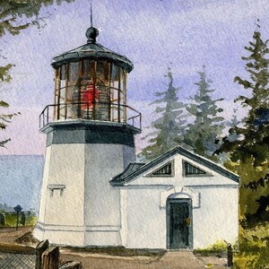 Cape Meares Lighthouse, Netarts, Oregon. Little tower with big lantern in the pines. Gerald Hill watercolor landscape art prints, notecards. image 3