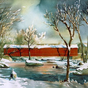 Sheards Mill Covered Bridge in Winter Quakertown Bucks - Etsy
