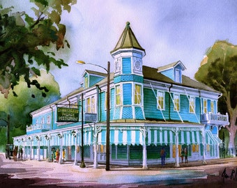 Commander&#39;s Palace, New Orleans. Romantic Garden District Creole Restaurant. James Mann watercolor landscape prints & notecards