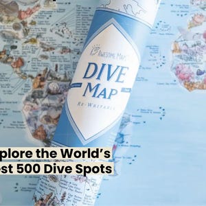 World Dive Sites Wall Map. Hand-Drawn SCUBA Diving Poster, 22x38". Writable.