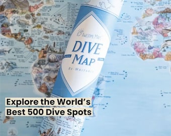 World Dive Sites Wall Map. Hand-Drawn SCUBA Diving Poster, 22x38". Writable.