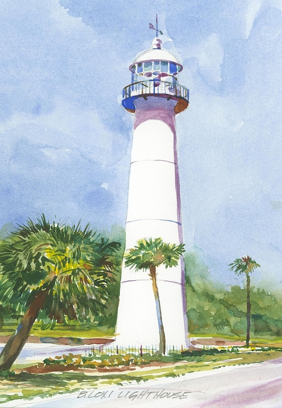 Smith Point Lighthouse Chesapeake Bay Virginia Matted Watercolor Art Prints
