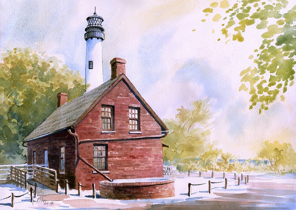 Gerald Hill Watercolor Art Prints Cape St Florida Sunset George Lighthouse 