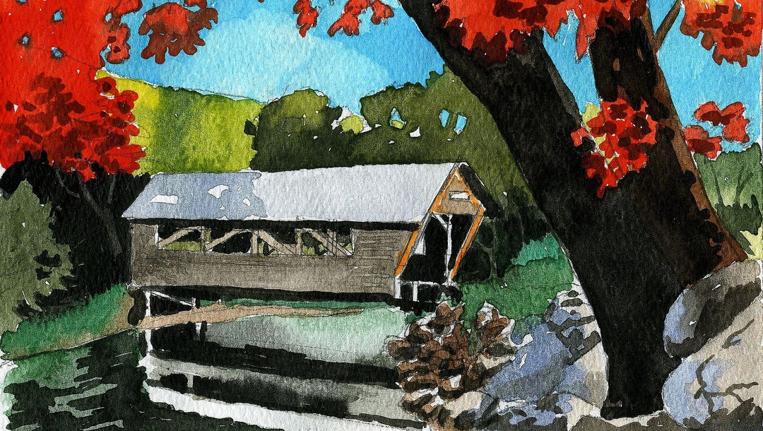Bump Covered Bridge, Campton Hollow, Beebe River, New Hampshire. Autumn
