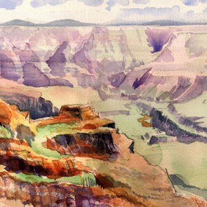 Point Sublime, Grand Canyon North Rim, Arizona. James Mann watercolor landscape prints, notecards. Beautiful memento & gift.
