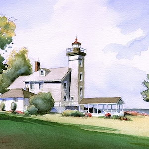 Phare de la baie de Sodus, lac Ontario, Sodus Point, nord de l'État de New York. Impressions d'art et cartes pour notes James Mann à l'aquarelle de paysages.