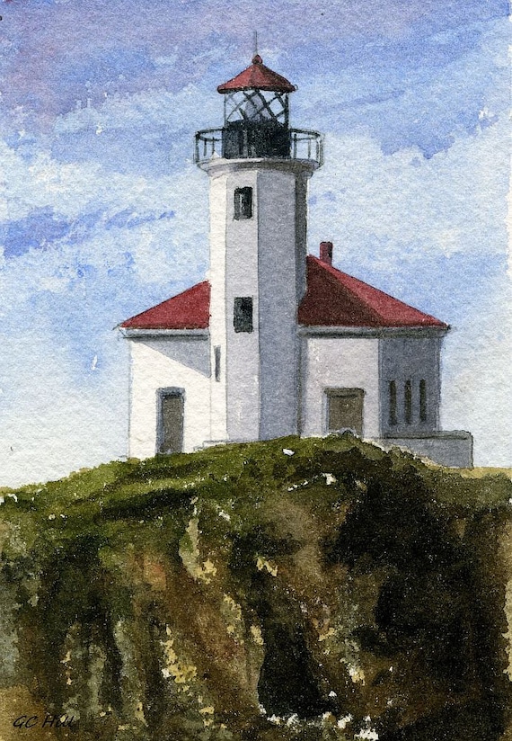 Yaquina Bay Lighthouse Newport Oregon Gerald Hill Watercolor Art Prints 