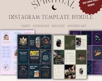 Spiritual Instagram Templates Bundle for Spiritual Business | 200 Canva Social Media Designs – Tarot, Astrology, Holistic & Apothecary