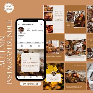Autumn Instagram Templates for Small Business | Cozy Canva Social Media Kit | 50 Fall Editable Post Designs