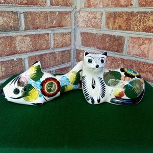 Cat and Fish Mexican Tonala Pottery Folk Art