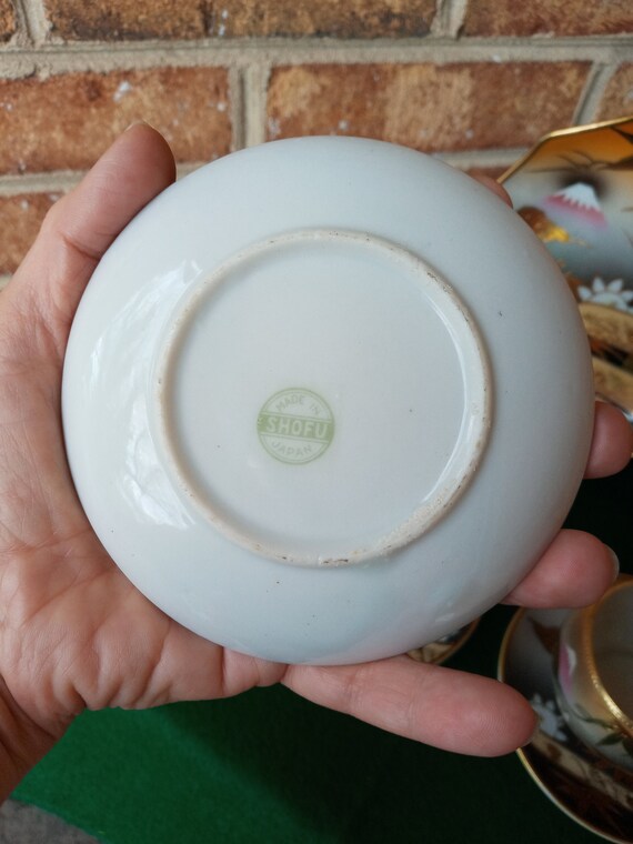 Mid-century Japanese Mt. Fuji Tea & Cookie Set/eggshell Porcelain