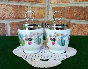 Set of 2 Royal Worchester Egg Coddlers "Lavina" Blackberry Raspberry Pattern