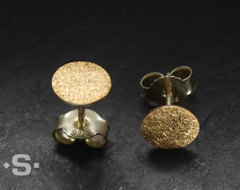 Earrings, studs gold 999 and gold 585. Minimalistic, round, flat. Bridal jewelry. 4 mm to 8 mm. Point studs.
