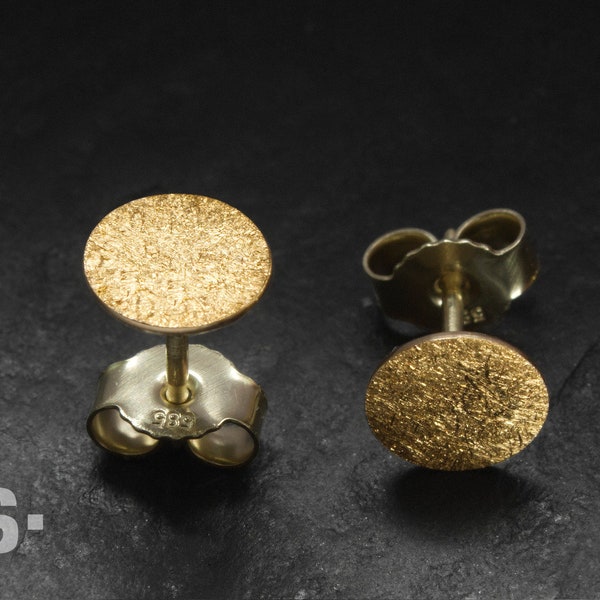 Earrings, stud earrings gold 999 and gold 585. Minimalist, round, flat. Bridal jewelry. 4mm to 8mm. Dot stud earrings.