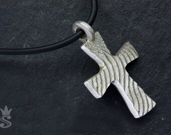 Cross Pendant. Sterling Silver. Handmade Jewelry. Cuttlebone fish casting.