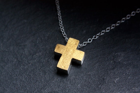 in Solid Sterling SIlver Modern Simple Cross Charm Pendant Necklace Small in Solid Sterling SIlver Modern Simple Cross Charm Pendant Necklace Small
