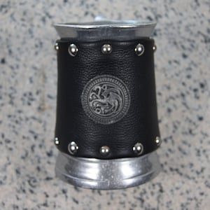 Metal Tankard, Wrapped in Leather Studded Band image 1