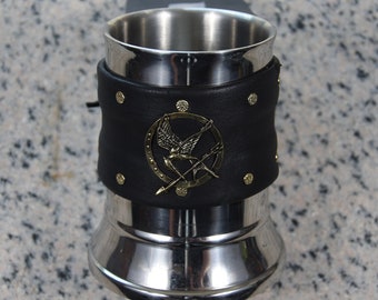 Stainless Steel  Tankard, Wrapped in Leather Studded Band