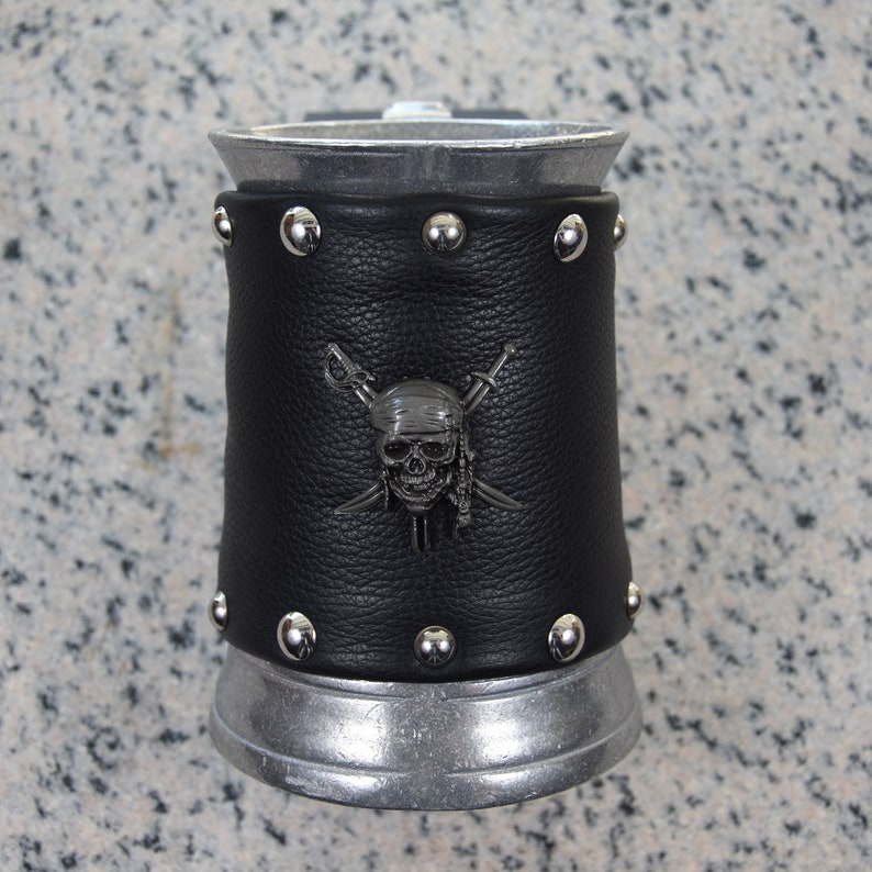 Metal Tankard, Wrapped in Leather Studded Band image 5