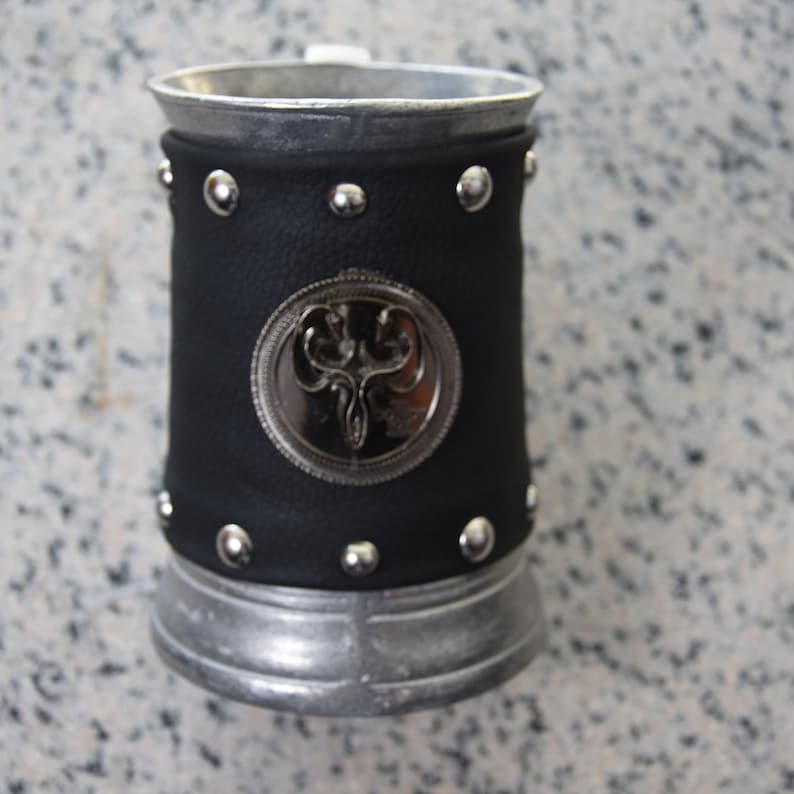 Metal Tankard, Wrapped in Leather Studded Band image 2